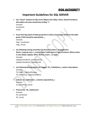Sql server guidelines | PDF