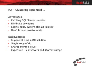 Sql Server High Availability & DR Technologies | PPTX | Databases ...