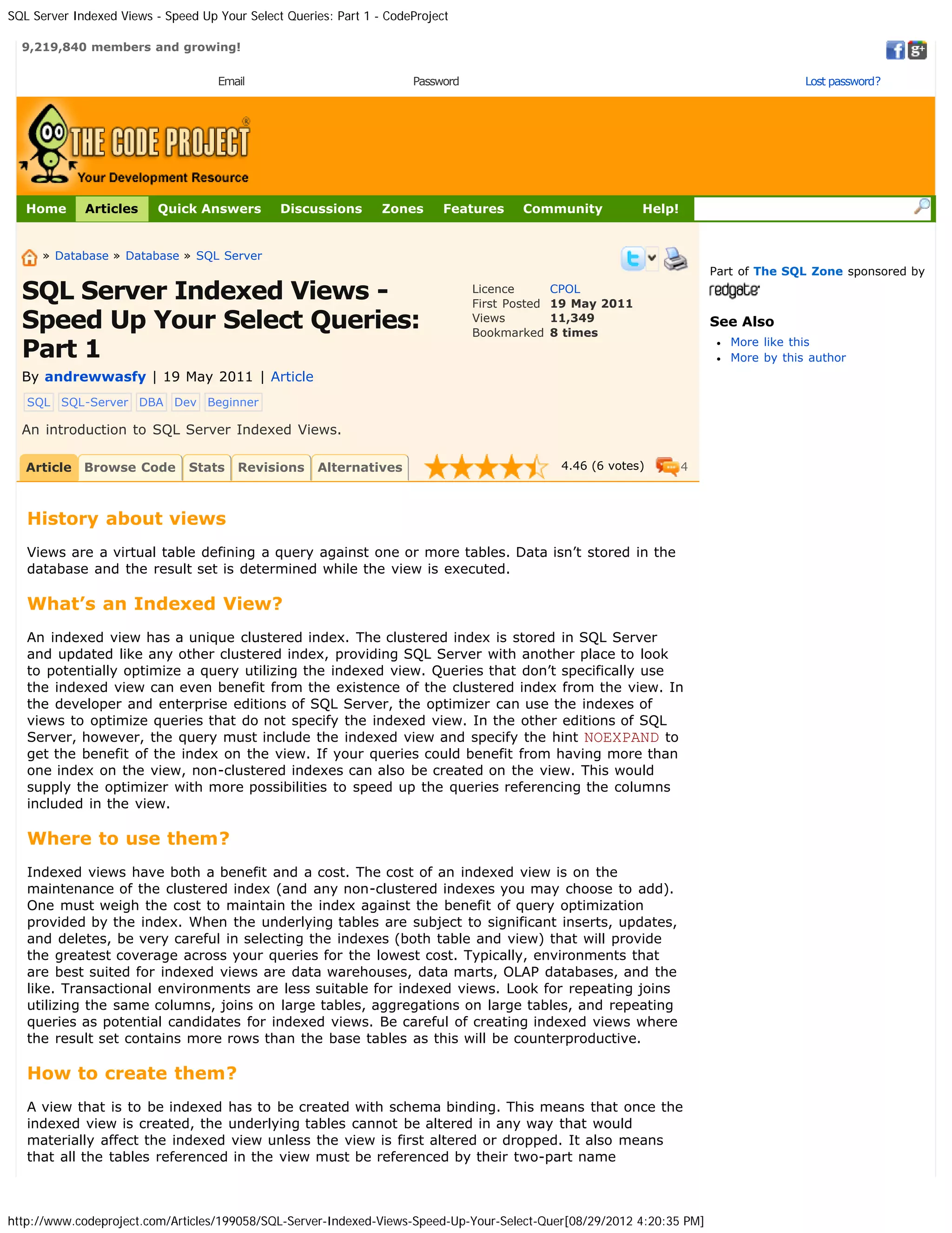 Sql server indexed views speed up your select queries part 1 - code ...