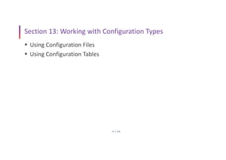 SSIS
24
Section 13: Working with Configuration Types
 Using Configuration Files
 Using Configuration Tables
 
