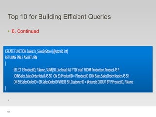 124
Top 10 for Building Efficient Queries
‣ 6. Continued
.
 