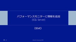 DEMO
db tech showcase 201422
パフォーマンスモニターに情報を追加
(SQL Server)
 