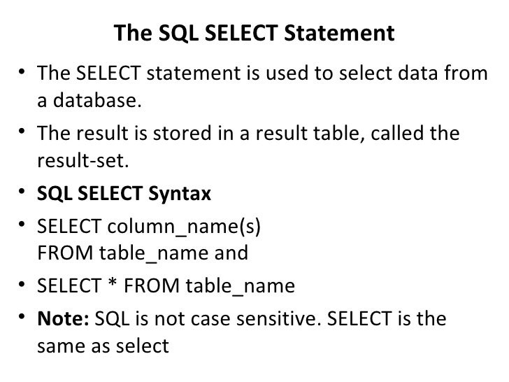 Sql – Structured Query Language