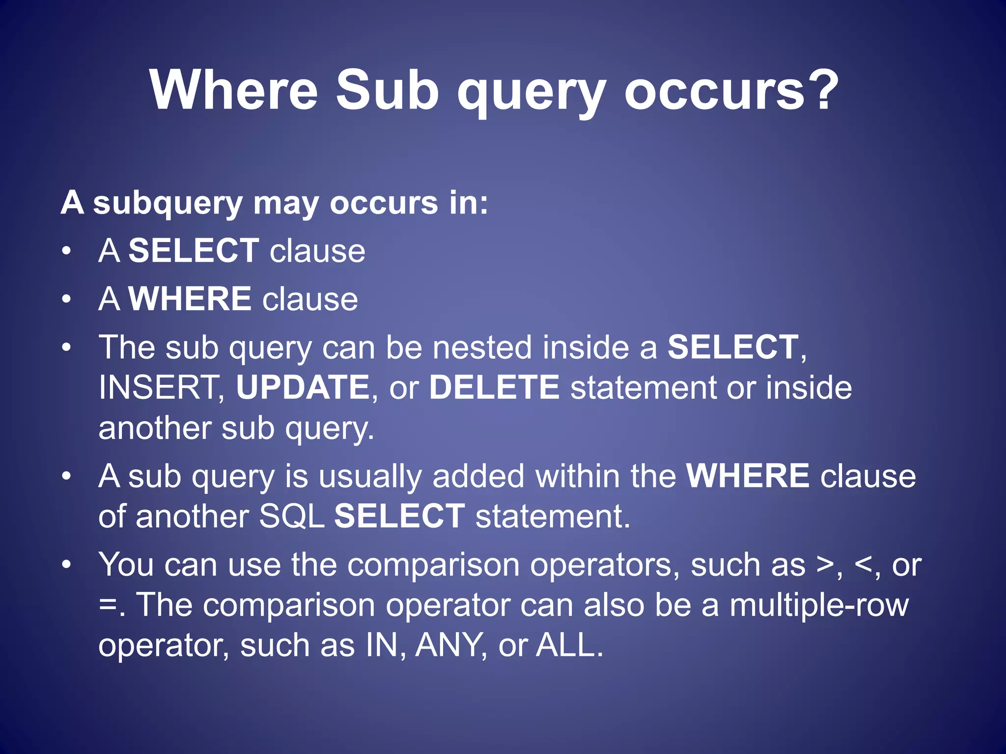 Sql subquery | PPTX