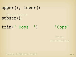 upper(), lower()
substr()
trim( ' Oops

')

'Oops'

152

 