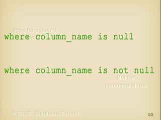 where column_name is null
where column_name is not null

92

 