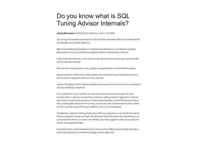 Sql tuning advisor_internals_001 | PPT