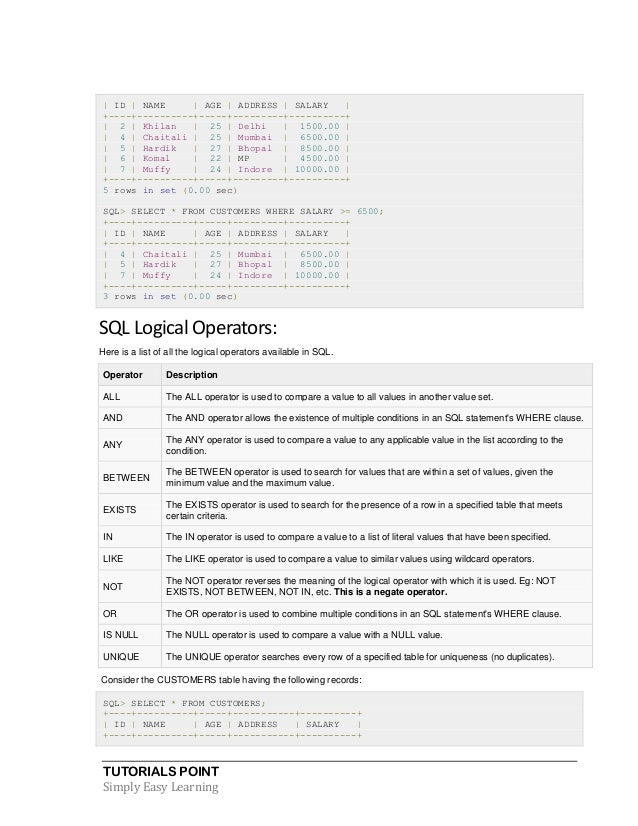 Sql tutorial