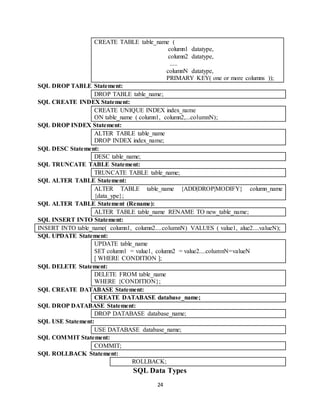 Sql Drop Index SQL Tutorial for BCA-2 | DOCX