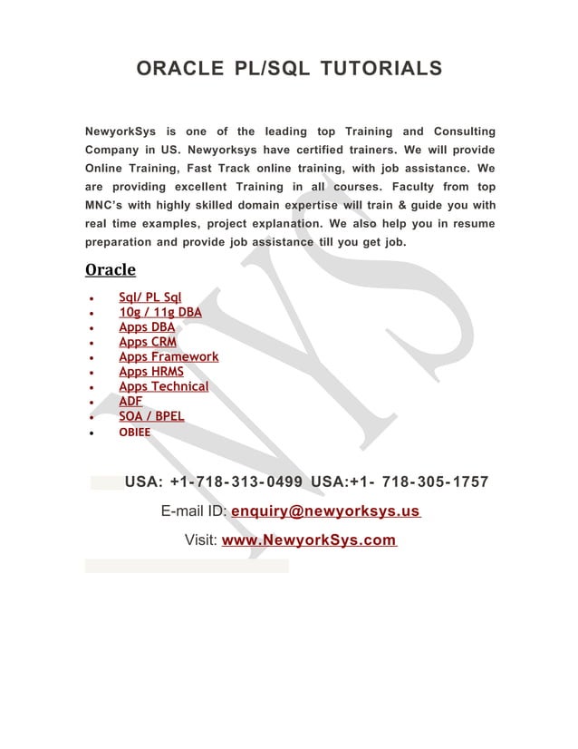 ORACLE PL/SQL TUTORIALS - OVERVIEW - SQL COMMANDS | PDF
