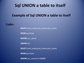 Union Table Example SQL UNION | PPTX
