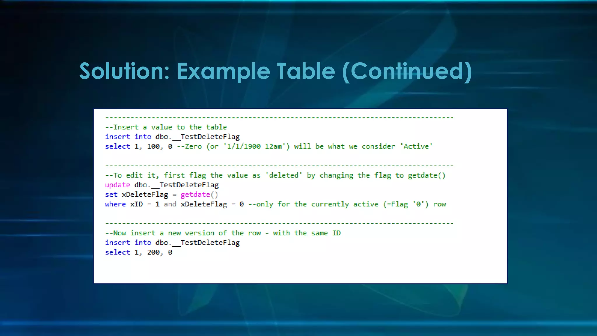 Solution: Example Table (Continued)
 