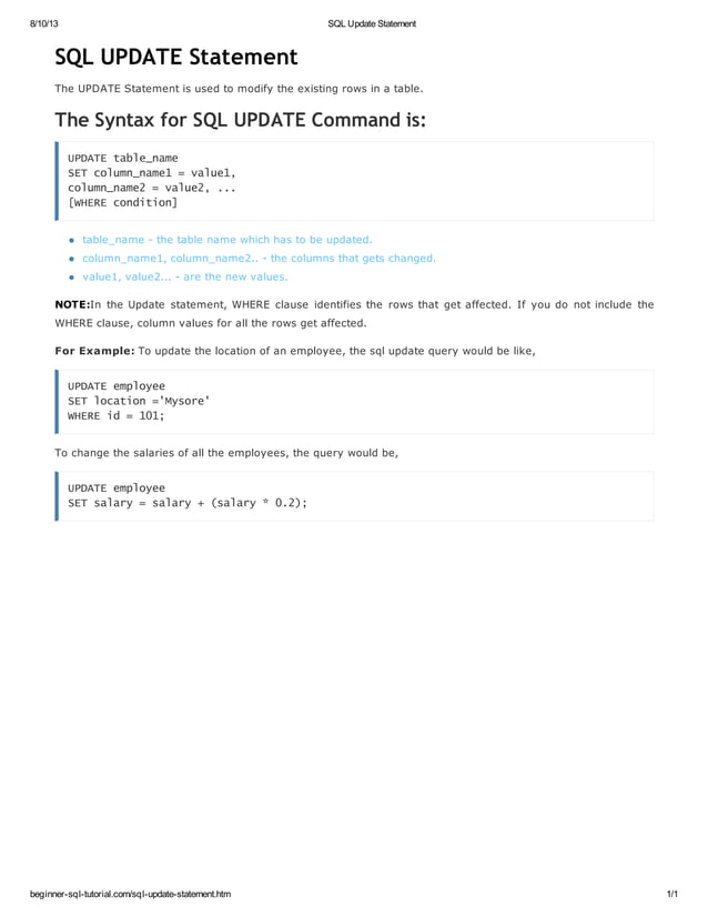 Sql update statement | PPT