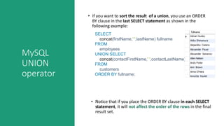 MYSQL using set operators | PPT