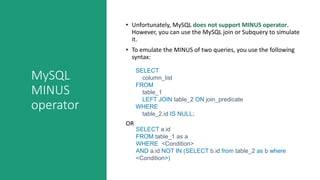MYSQL using set operators | PPT