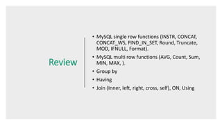 MYSQL using set operators | PPT