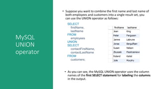 MYSQL using set operators | PPT