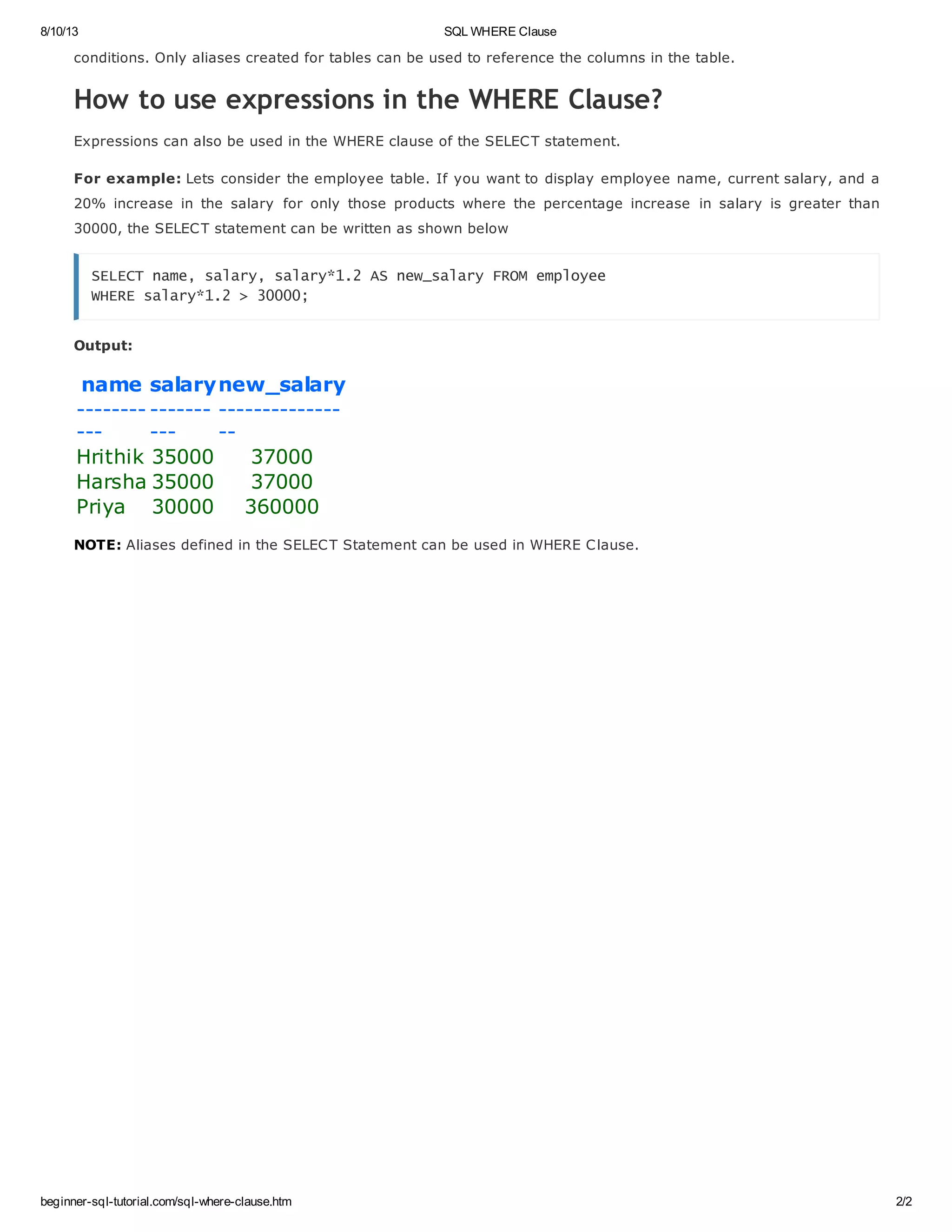 Sql where clause | PDF