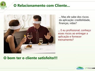 O Relacionamento com Cliente...
O bom ter o cliente satisfeito!!!
... Mas ele sabe dos riscos
da aplicação: credibilidade,
finanças, vidas?
... E eu profissional, conheço
esses riscos ao entregar a
aplicação e fornecer
treinamento?
 