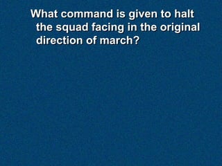 What command is given to halt
 the squad facing in the original
 direction of march?
 