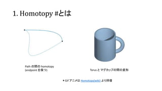 1. Homotopy #Ȥ
Path g homotopy
(endpoint 򱣤) Torus  ޥåפgΉ
Gif ˥ Homotopy(wiki) ꒅ
 