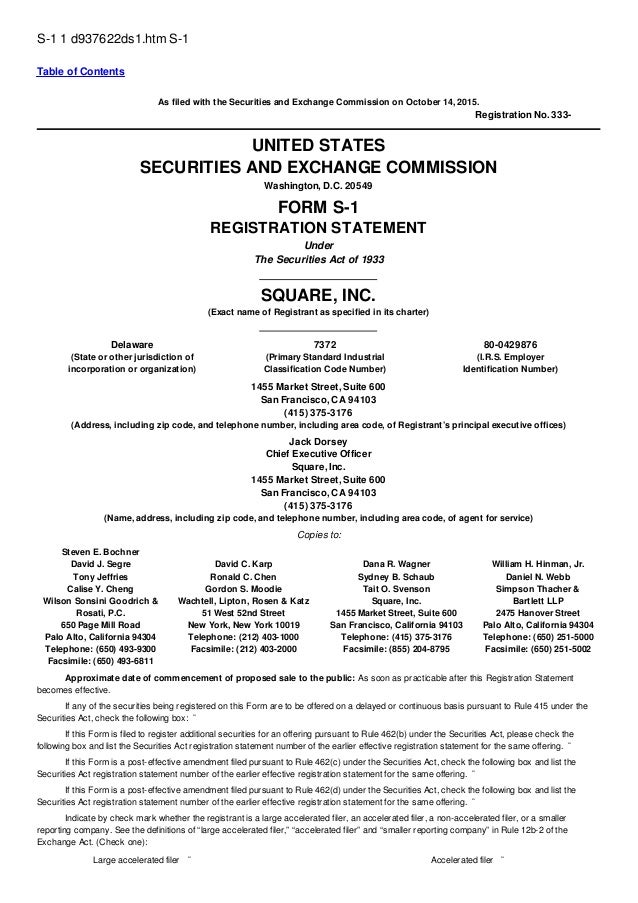 Square inc ipo prospectus file