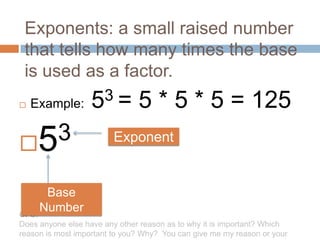 Square numbers & exponents