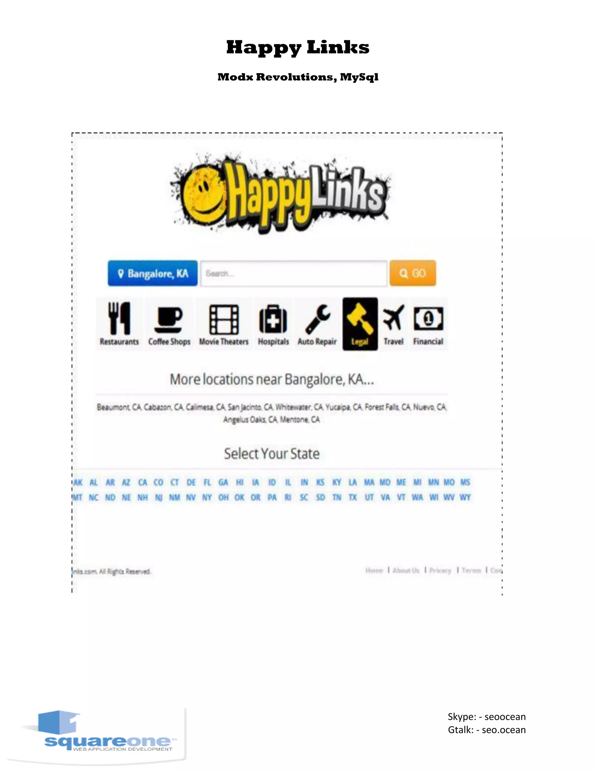 Happy Links
Modx Revolutions, MySql
Skype: - seoocean
Gtalk: - seo.ocean
 