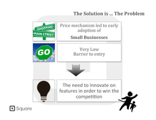 The Solution is ... The Problem
Price mechanism led to early
adoption of
Small Businesses
Very Low
Barrier to entry
The need to innovate on
features in order to win the
competition
 