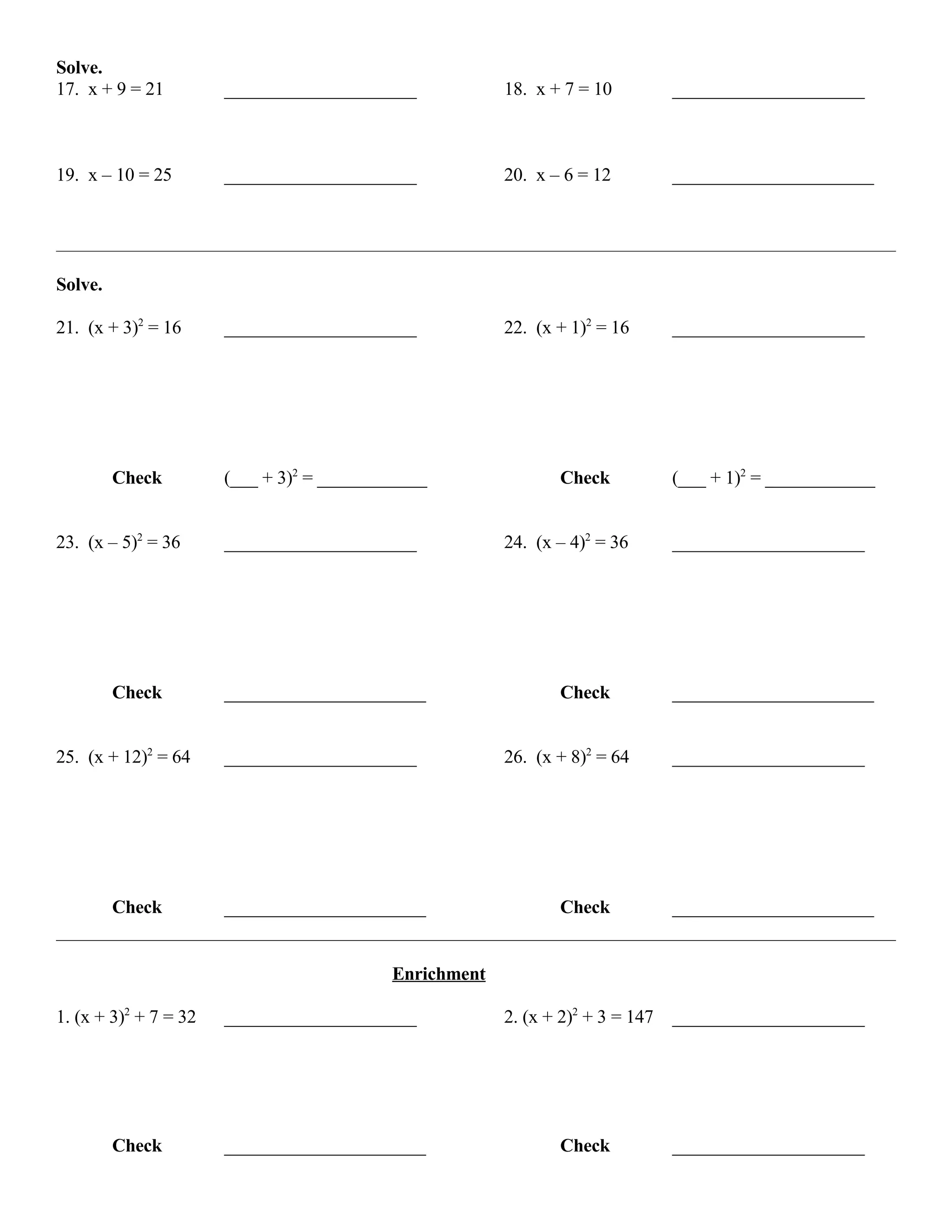 Square Root Equations 1