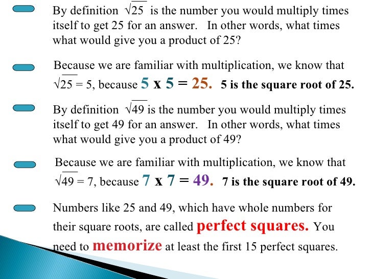 Square Roots And Perfect Squares