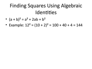 Squares Based Values Squares_Class8_DAV based on squares and perfect squares and patterns | PPTX