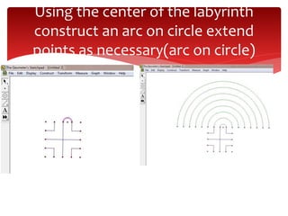 Using the center of the labyrinth
construct an arc on circle extend
points as necessary(arc on circle)
 