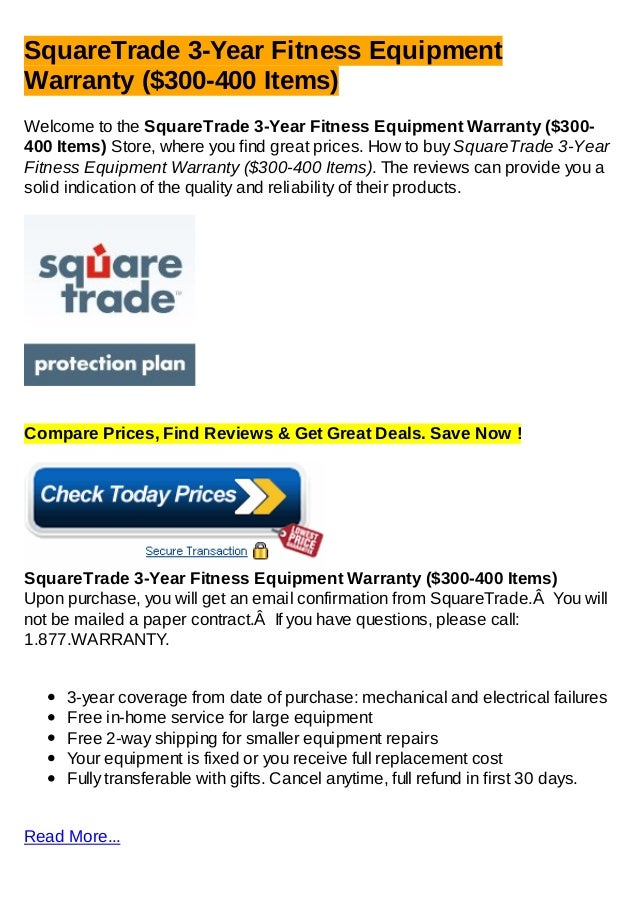 Square trade 3 year fitness equipment warranty 300400 items
