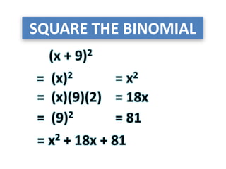 Squaring a binomial | PPT | Free Download