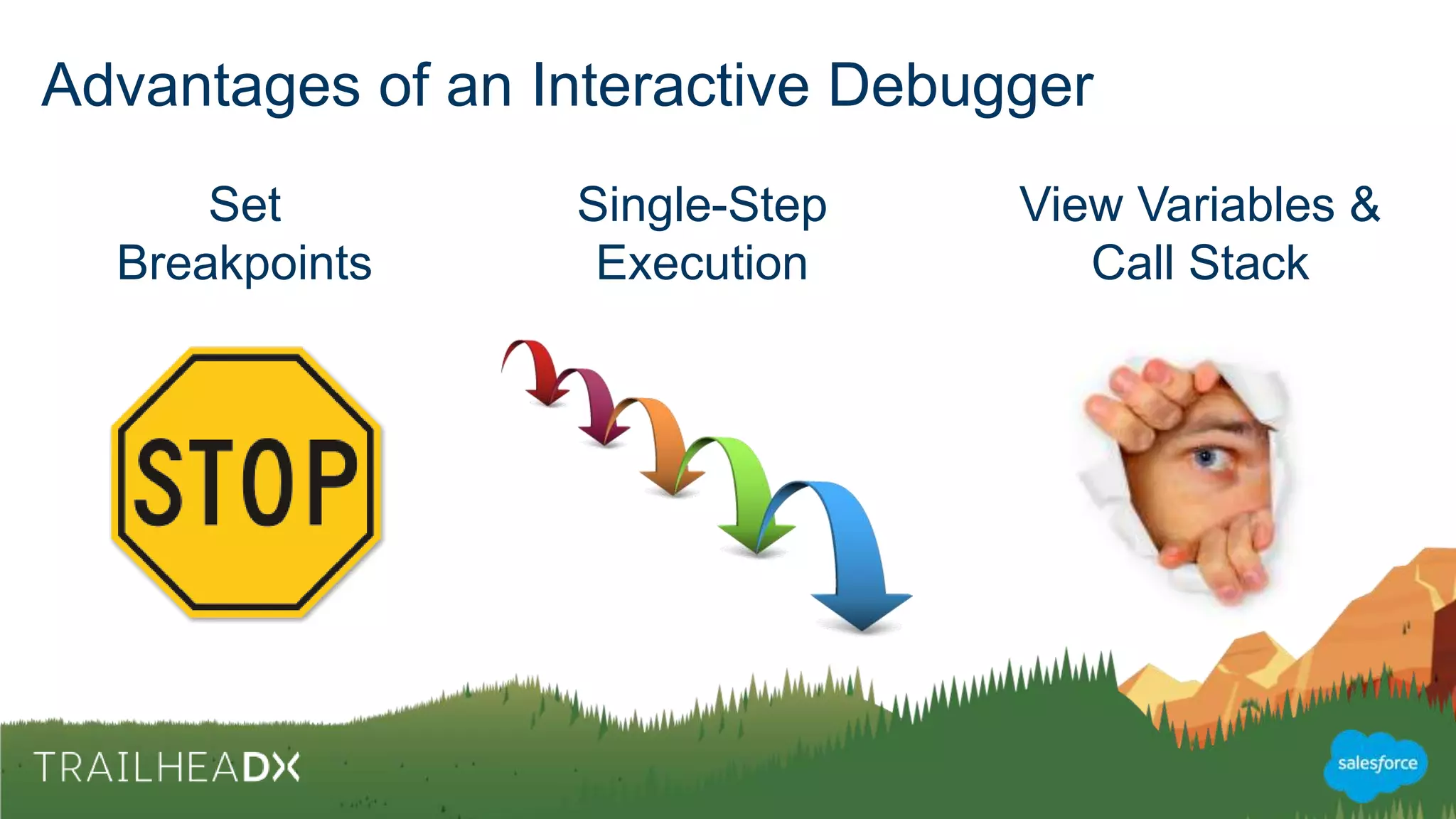 Advantages of an Interactive Debugger
Set
Breakpoints
Single-Step
Execution
View Variables &
Call Stack
 