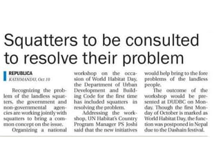 Squatters to be consulted to resolve their problem
