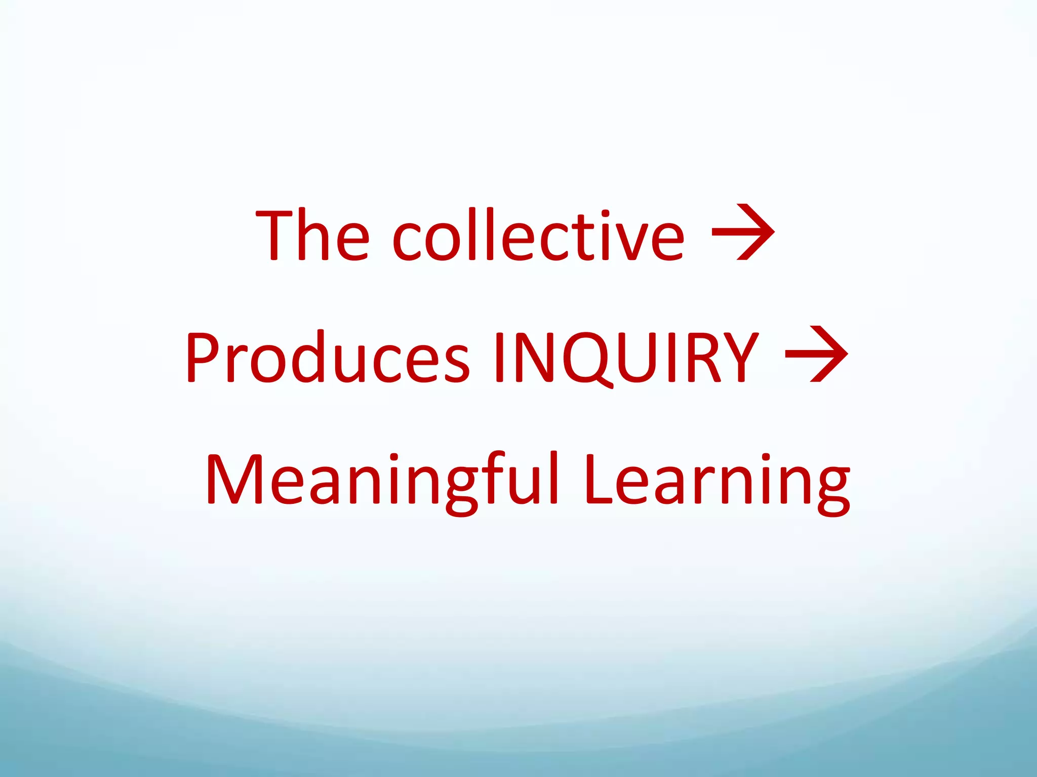 The collective 
Produces INQUIRY 

Meaningful Learning

 