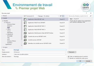 12
Environnement de travail
 Premier projet Web
 