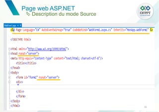 Page web ASP.NET
16
 Description du mode Source
 