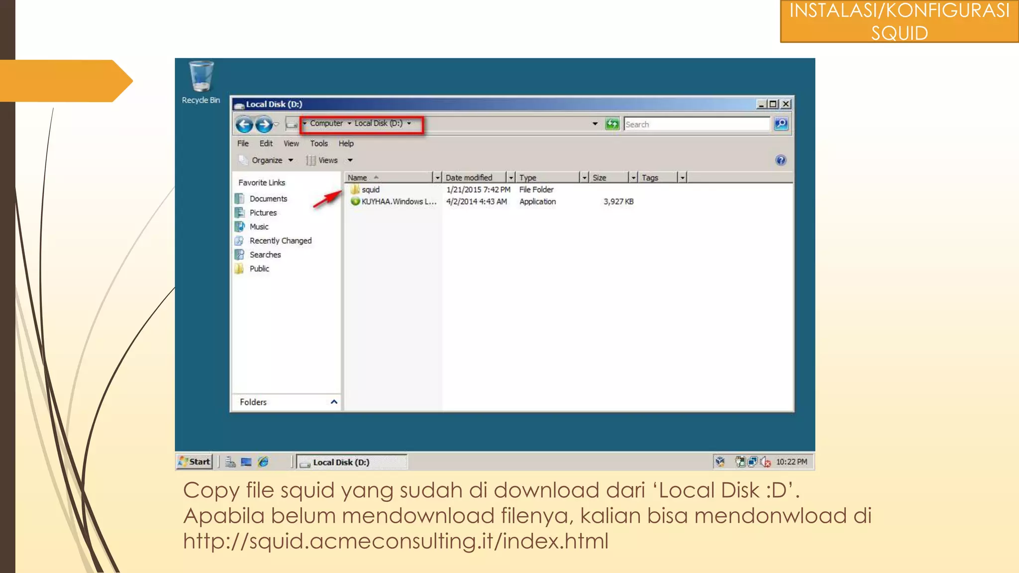 Copy file squid yang sudah di download dari ‘Local Disk :D’.
Apabila belum mendownload filenya, kalian bisa mendonwload di
http://squid.acmeconsulting.it/index.html
INSTALASI/KONFIGURASI
SQUID
 