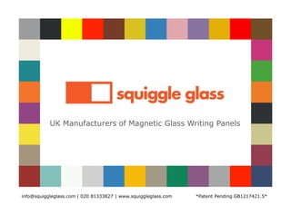 UK Manufacturers of Magnetic Glass Writing Panels




info@squiggleglass.com | 020 81333827 | www.squiggleglass.com   *Patent Pending GB1217421.5*
 