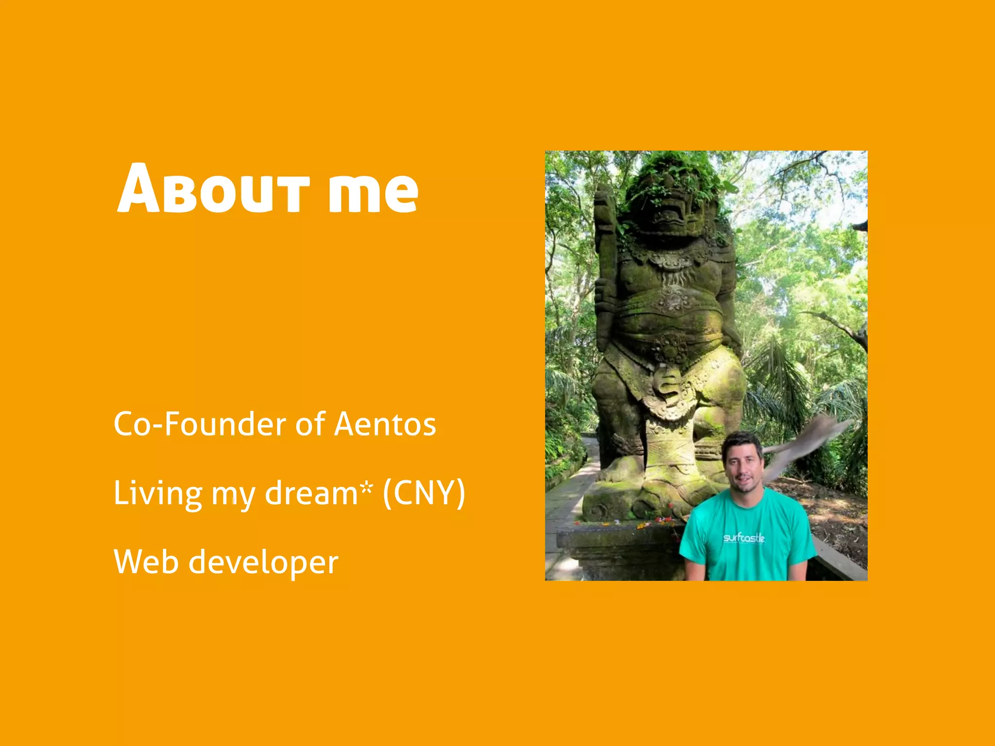 About me


Co-Founder of Aentos

Living my dream* (CNY)

Web developer
 
