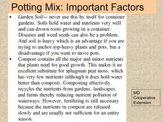 Potting Mix: Important Factors
MD
Cooperative
Extension
 