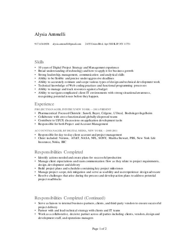Project Manager Account Manager Business Analyst Resume