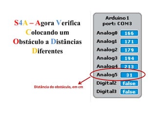 S4A – Agora Verifica
Colocando um
Obstáculo a Distâncias
Diferentes
Distância do obstáculo, em cm
 
