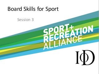 Board Skills for Sport
Session 3
 