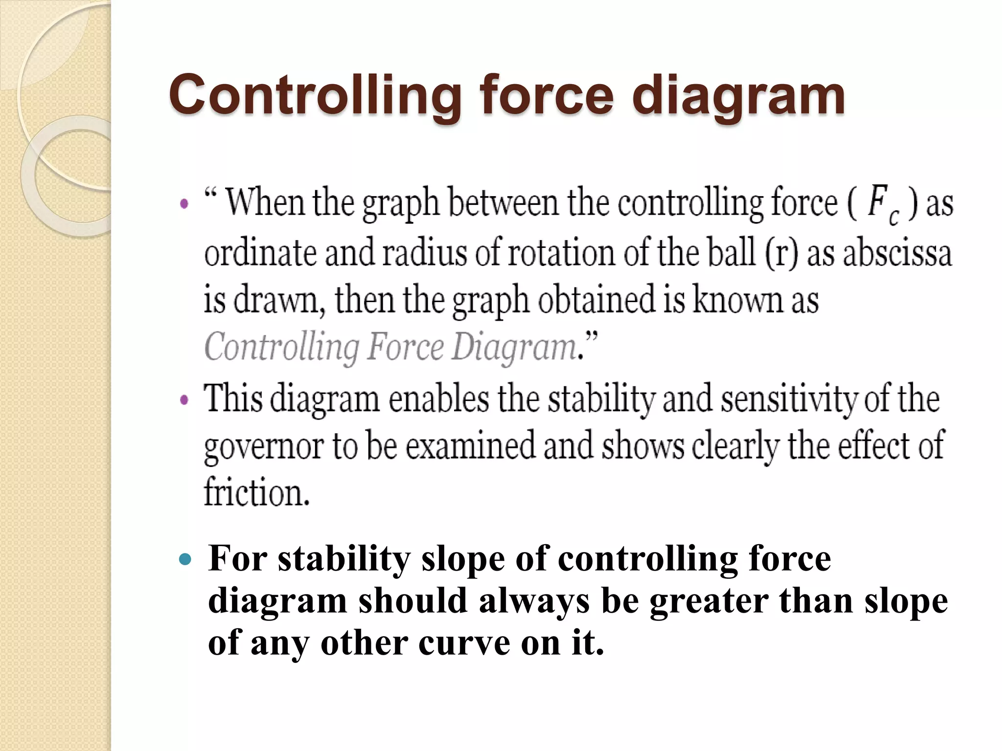 Controlling force diagram
 For stability slope of controlling force
diagram should always be greater than slope
of any other curve on it.
 