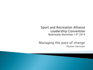 Managing the pace of change
Pauline Harrison
 