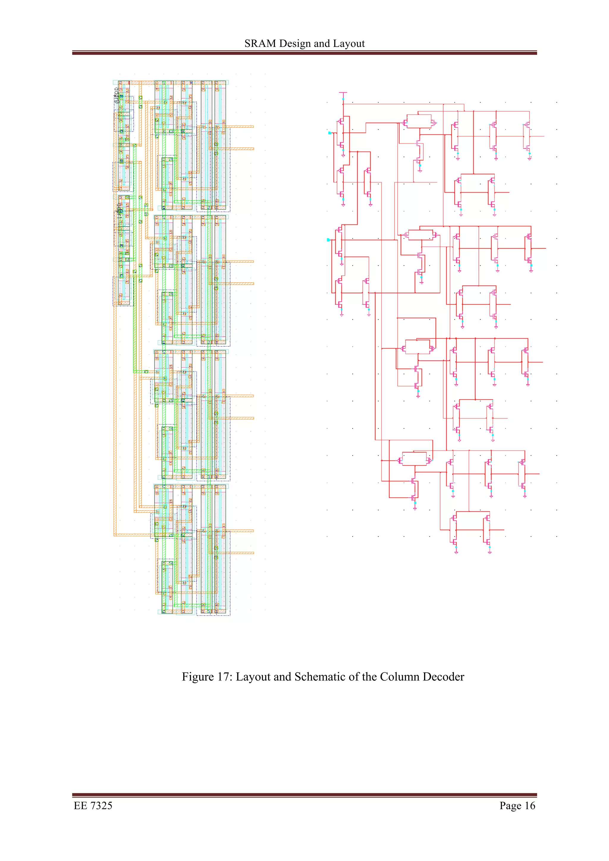 SRAM Design and Layout 
Figure 17: Layout and Schematic of the Column Decoder 
EE 7325 Page 16 
 